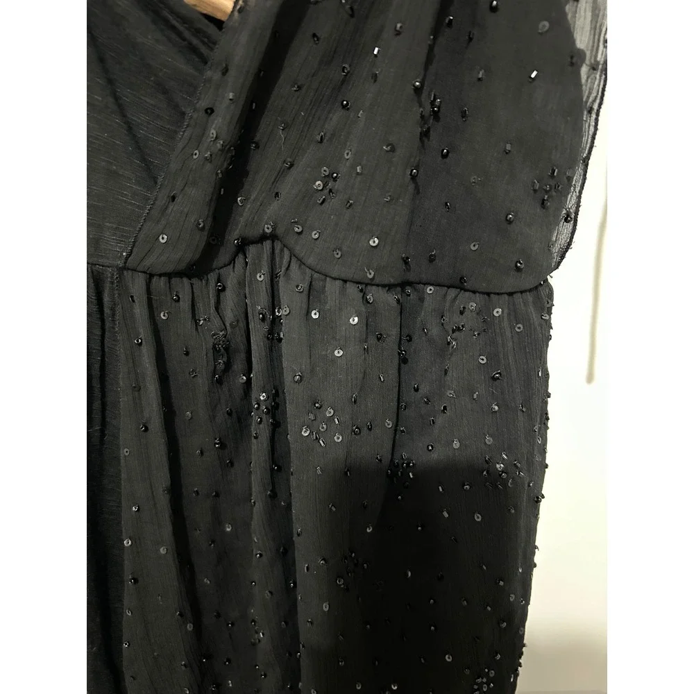 Free People‎ Black Sequin One Shoulder Babydoll Top S P